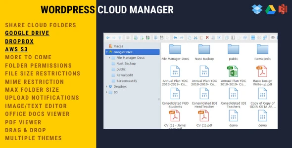 WordPress Cloud Manager | Dropbox – Google Drive – S3 Folder Sharing