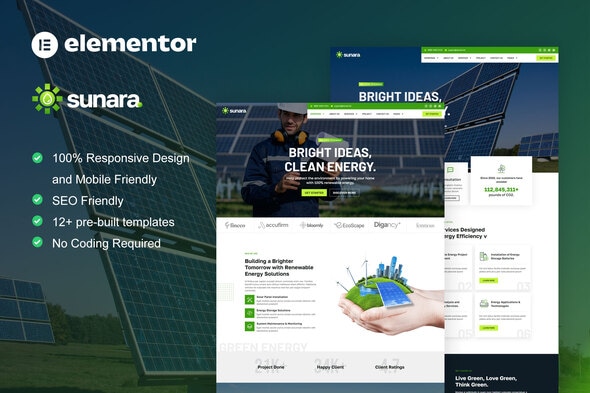 Sunara - Solar & Renewable Energy Elementor Pro Template Kit