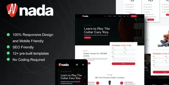 Nada – Guitar Lessons & Courses Elementor Template Kit
