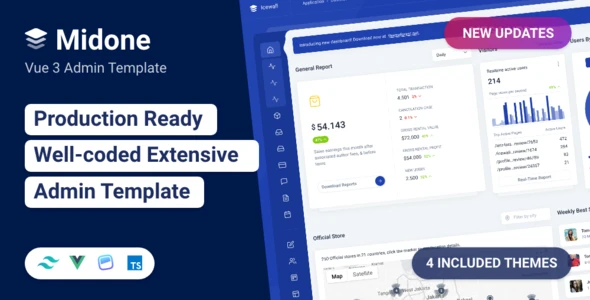 Midone – Tailwind CSS Vuejs 3 Admin Dashboard Template + HTML Version