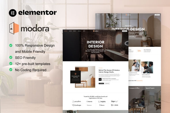 Modora - Interior Design & Architecture Service Elementor Pro Template Kit