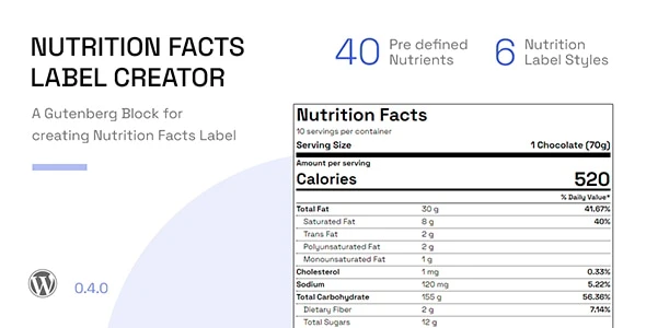 Nutrition Facts Label Creator (Gutenberg Block)
